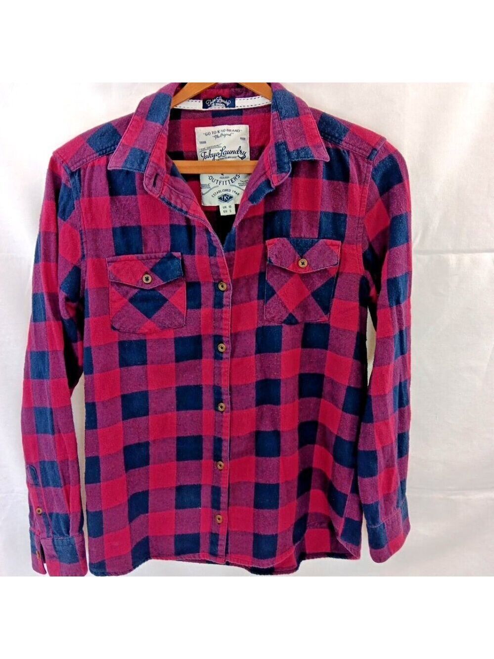 Small Tokyo Laundry Shirt Womens Red Or Pink Navy Check Button Up Japan Plaid